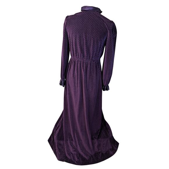 Vintage R. Michael Alan Long Velour Robe Ruffle Wm Small Plum Purple Holiday - Picture 2 of 14
